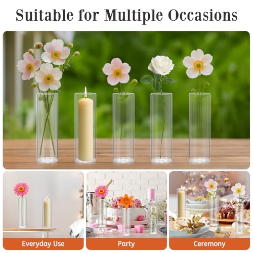 Tigvio 16 Pack 5.9" Tall x 1.8" Diameter Clear Glass Cylinder Vases - Multi-Use Flower Vase, Hurricane & Floating Candle H...