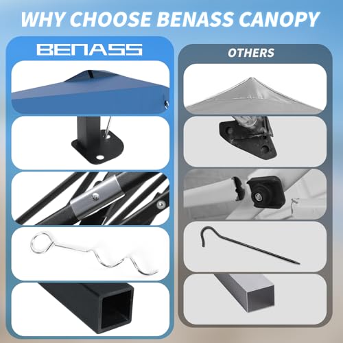 Benass 12x12 Pop Up Canopy, Easy Up Canopy Tent, Heavy Duty Tents for Parties, One Person Set Up Event Tent, Light Blue