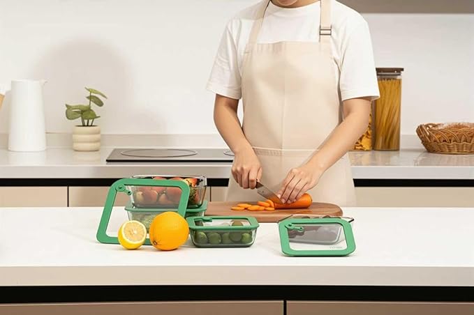 Crispa Teal Glass Food Storage Containers with Silicone Glass Lids, 8-Piece Set Meal Prep - 2x 40oz & 2x 20oz, 100% Plastic-Free Leakproof Airtight, Freezer Oven Microwave Safe