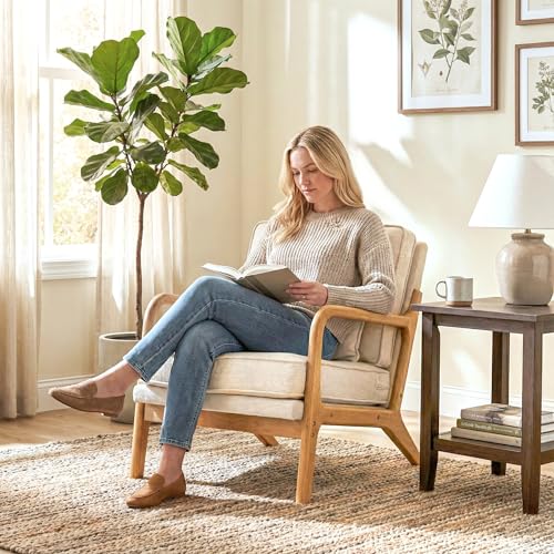 MALOL Mid-Century Accent Chair with Solid Wood Frame, Reading Relaxing Armchair Lumbar Pillow& Soft Cushion, Leisure Chair...