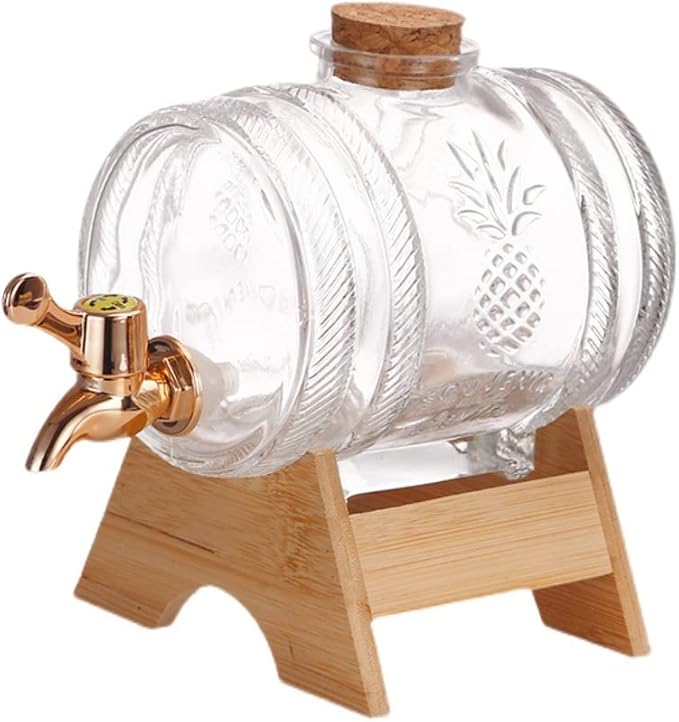 YYUNANG 1 Liter Glass Barrel Beverage Dispenser With Spigot and Stand Cold Drink Dispenser Wine Barrel Dispenser (Gold)