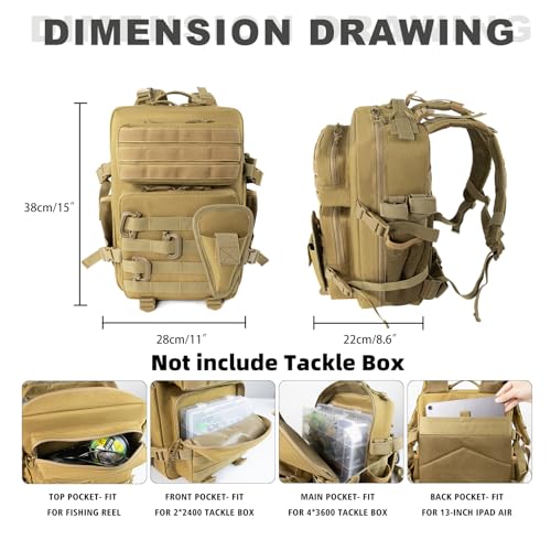 Small Tactical Fishing Tackle Backpack with Removable Plier Holder & Rod Holders Storage Fishing Gear and Equipment Tackle...