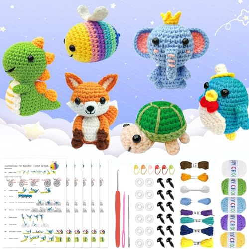 OLHKYN 6Pcs Crochet Kit for Beginners, 2025 DIY Craft for Adults and Kids, Great Gift for Crochet Lovers, Crocheting Anima...