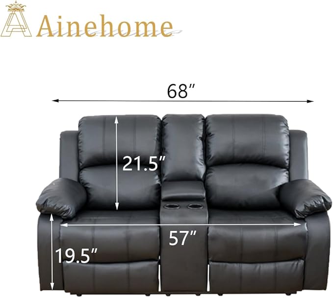 A Ainehome Living Room Furniture Set Leather Recliner Sofa Set Loveseat Chair Furniture Sofa Set for Living Room/Small Space/Rv/House/Office/Theater Seating (A-Black Leather, Loveseat)