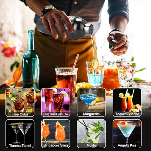 KINGROW Cocktail Shaker Set 29-Piece Bartender Kit with Rotating Stand | Bar Set Drink Mixer Set with All Essential Access...