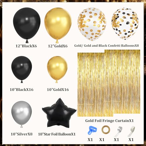 Black and Gold Birthday Party Decorations Kit for Men Women, Cheers Beer Confetti Black Gold Balloon Happy Birthday Banner...