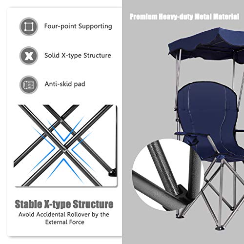 GYMAX Camping Chair, Folding Outdoor Lawn Chair with Canopy, Carry Bag & Cup Holder, Portable Heavy Duty Camp Chair for Ou...