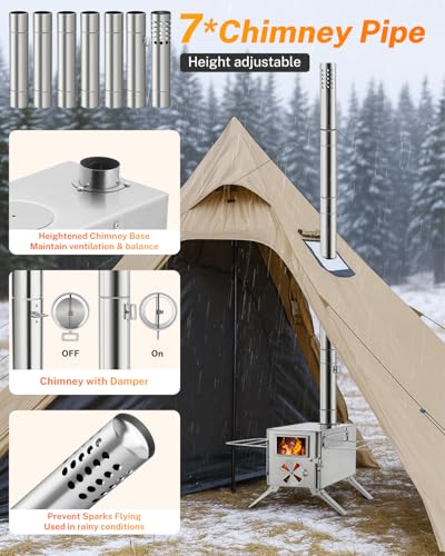 Gonex Hot Tent Stove, Portable Wood Burning Camping Stainless Steel Stove with Chimney Pipes for Tent, Outdoor, Heating, C...