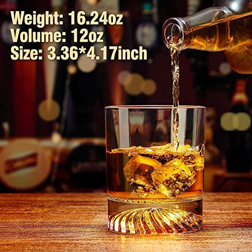 OPAYLY Whiskey Glasses Old Fashioned Glasses Set of 4 12oz Rocks Glasses Gift for Men Women Drinking Bourbon Scotch Cockta...