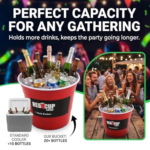 Large Party Ice & Beverage Tub, Durable Plastic Drink Cooler for Parties, Bar & Kitchen, for Holiday, Wine Chiller, Beer &...