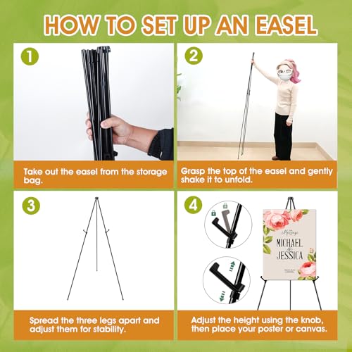 AROIC 63" Easel Stand for Display, 3 Pack Portable Foldable Metal Easel, Easels for Signs Wedding Logos,Arts, Painting,Adj...