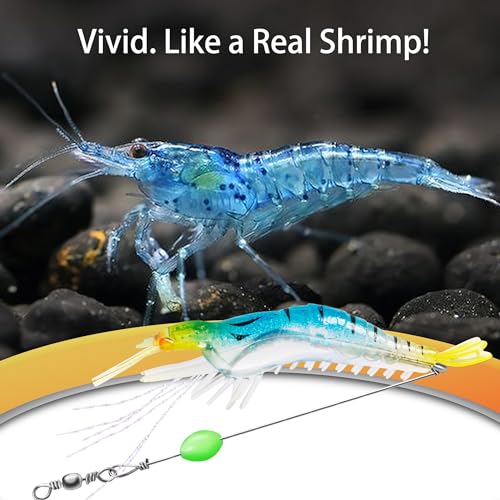 14PCS Saltwater Fishing Lures Shrimp Lures Set with Bait Box, 7 Colors Premium Soft Shrimp Fishing Tackle with Luminous Sh...