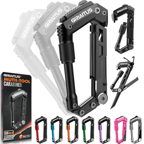 Carabiner Multitool 8-in-1 EDC Carabiners Pocket Knife, Serrated Knife, Rope Cutter, Screwdriver, Can Bottle Opener, Rule...