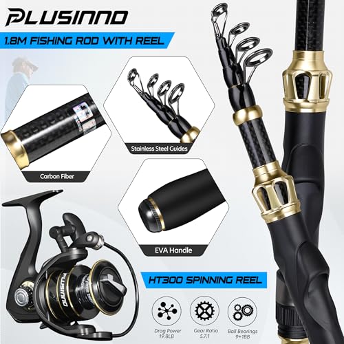 PLUSINNO Fishing Gear,Full Fishing kit Include Fishing Rod and Reel Combo, Tackle Box with Fishing Lures, Fishing Accessor...