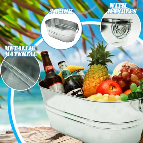 2 Pack Galvanized Tub 3 Gallon Ice Bucket with Handle Large Metal Drink Buckets for Parties Beer Beverage Tub with Carry H...