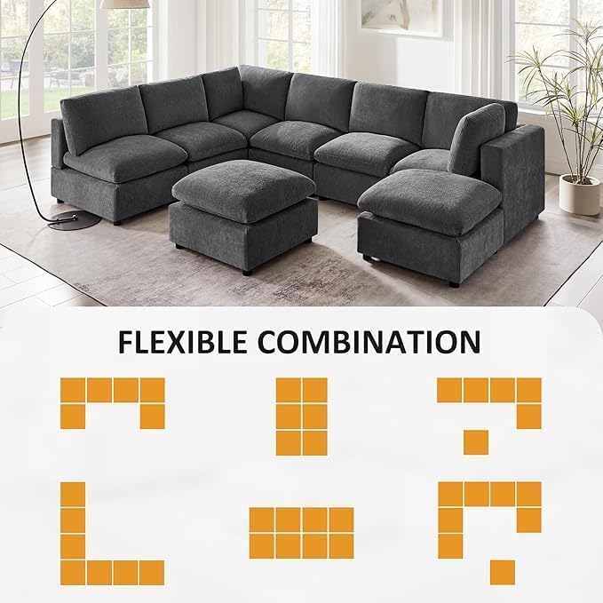 VANOMi Modular Sectional Sofa Convertible Sofa Couch with Ottoman Sectional Sofas for Living Room Small Apartments Gary