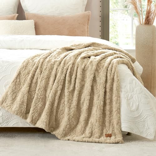 Cozy Bliss Faux Fur Throw Blanket for Couch, Fuzzy Soft Plush Thick Warm Fluffy Reversible Wave Textured Blanket for Sofa ...