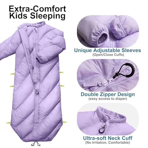 AZITREK Walkable Toddler Sleeping Bags for Kids, Boys Girls (2T-4T) - Puffy Camping Sleeping Sack for Indoor, Outdoor, Tra...