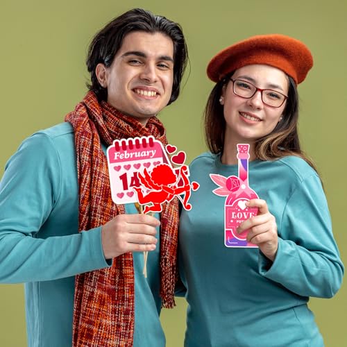 Happy Valentine's Day Photo Booth Props Kit, 24 PCS Selfie Photo Booth Accessories with “Happy Valentine’s Day” Signs, Cut...