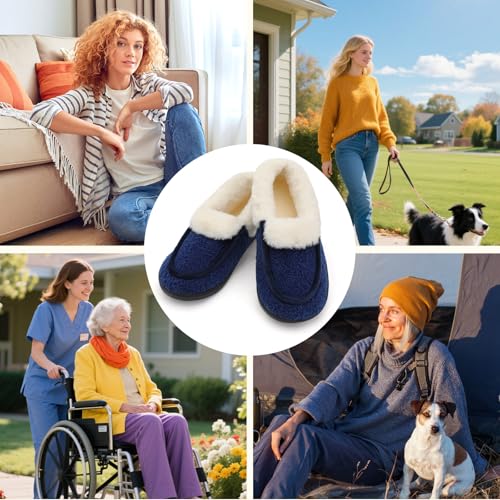BARERUN Womens Slippers Fuzzy Collar Slipper Boots for Women Wide Toe House Shoes Moccasin Camping Travel Slippers with Ha...