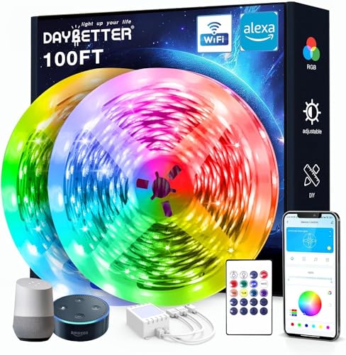 DAYBETTER 100 ft Smart WiFi Led Lights, Led Strip Lights Work with Alexa and Google Assistant, App Voice Remote Control Mu...