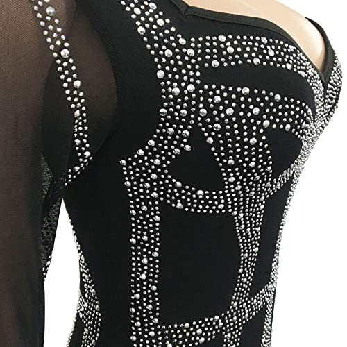 KRICESSEEN Sexy Rhinestone Crystal Mesh Patchwork Sheer Bodycon Dress Womens See-Through Birthday Clubwear Dresses