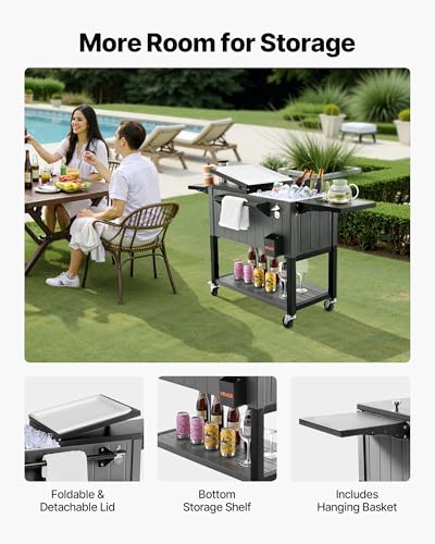 VEVOR 80QT Rolling Ice Chest, Holds up to 50 Bottles / 110 Cans, Portable Patio Party Bar Drink Cooler Cart with Bottom Sh...