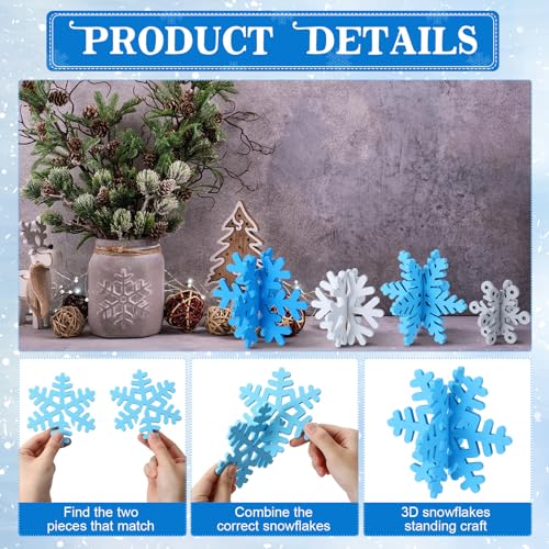 Wenqik 16 Pcs Winter Wooden Snowflake Decor Christmas Winter Snowflake Tabletop Decorations 3D Snow Table Signs Standing C...