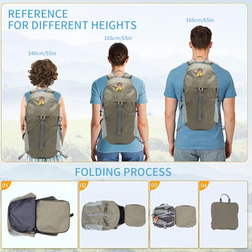 UtiaMiaoGonGo Small Lightweight Hiking Backpack，20L Foldable Hiking Daypack Cycling Hydration Backpack Travel Camping Bag