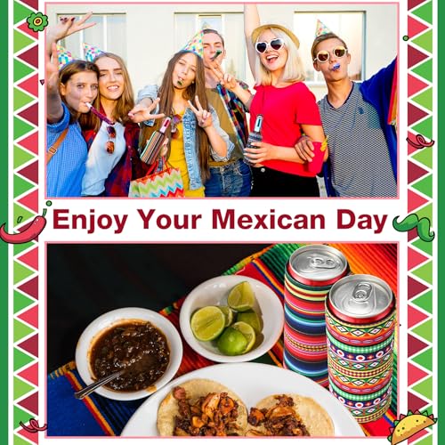 Nitial 16 Pcs Mexican Soda Cooler Sleeve Summer Neoprene Can Cover for 12 oz Beer Bottle Drink Sleeve Beverages Fiesta Par...