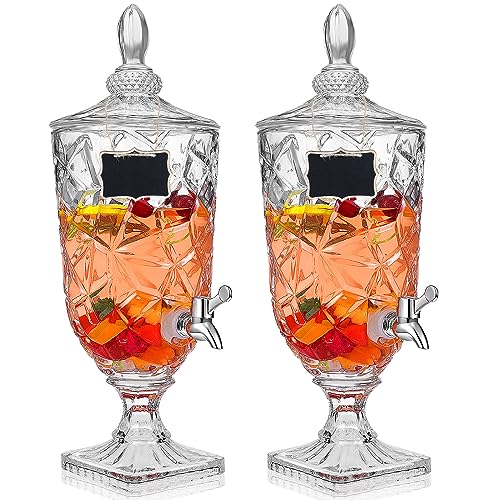 Zhehao 2 Pcs Drink Dispensers for Parties 1.3 Gallon Glass Beverage Dispenser Clear Vintage Crystal Iced Beverage Dispense...