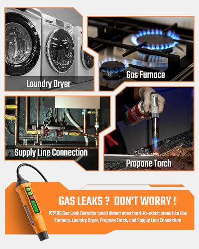 TopTes PT210S Gas Leak Detector, Natural Gas Detector with 4-inch Probe, Propane Leak Detector Locating Combustible Gases ...