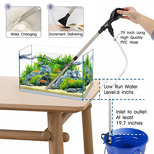 hygger Small Gravel Vacuum for Aquarium, Manual 80GPH Aquarium Gravel Cleaner Low Water Level Water Changer Fish Tank Clea...