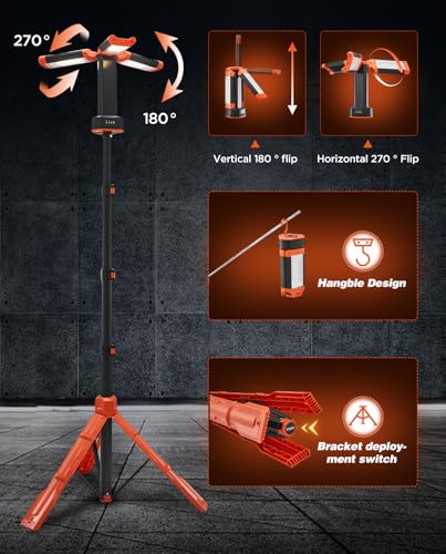 Saker Portable Camping Light with Stand 73.2" Rechargeable Work Light 3200 Lumen 4000/6500K Dimmable Camp Lanterns for Gar...