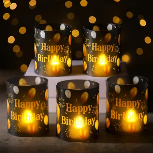 Kittmip 10 Pcs Happy Birthday Centerpieces for Tables Birthday Lantern Boxes with Tea Lights Candles Centerpieces for Tabl...