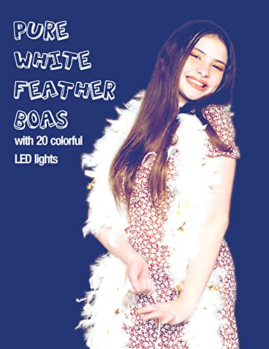 JICASTO Colorful Feather Boas, 6.6ft Boa with 20 Color Lights for Women for Dancing Party Halloween,with Heart Sunglasses