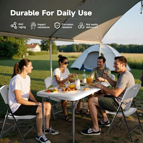 Ortus Collective 4FT Folding Table Set with 4 Folding Chairs, Heavy Duty 400 lbs Table & 600 lbs Chairs, Portable Folding ...