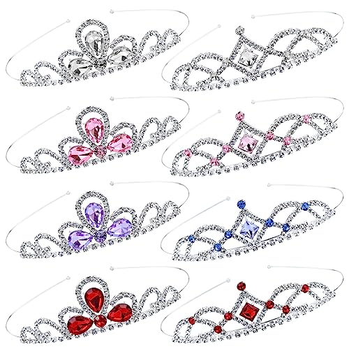 Cinaci 8 Pieces Princess Colorful Dazzling Crystal Rhinestone Silver Metal Tiara Crown Headbands Wedding Birthday Party Pr...
