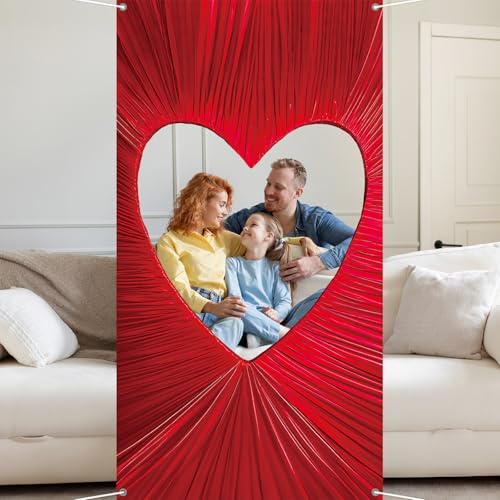 59" Large Valentine's Day Photo Booth Prop Heart-Shaped Cutout Backdrop Red Heart Selfie Frame Red Photo Background Fabric...