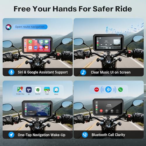 WonVon 6.25 Inch Wireless Motorcycle Carplay GPS Navigation System with Apple Carplay and Android Auto Portable Screen wit...