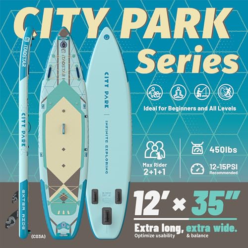 iTAOSTAR City Park 12'×35" Extra Wide Paddle Board with Seat, One-Stop Premium SUP Board Gears, Tailored 5 Fins, Stable In...