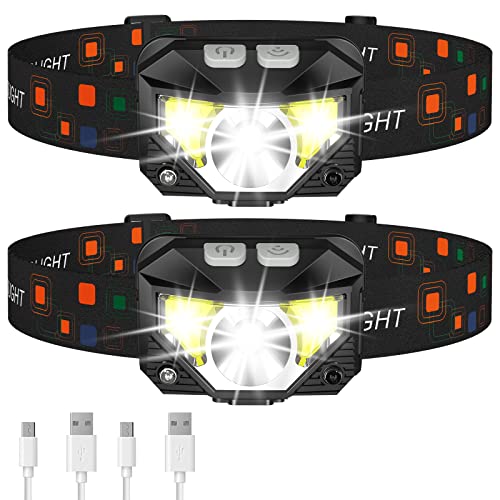 LHKNL Headlamp Flashlight, Lumen Ultra-Light Bright LED Rechargeable Headlight with White Red Light, 2-Pack Waterproof Mot...