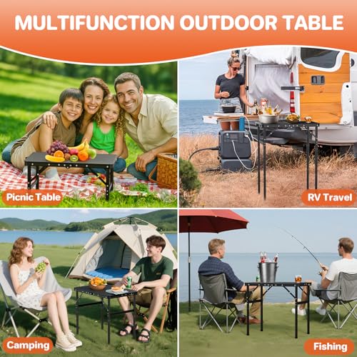 FUNYKICH Max 29.4'' Tall Camping Tables(23.6''Lx15.7''W), 3 Adjustable Height Small Folding Table, Ultra-Light Aluminum Po...