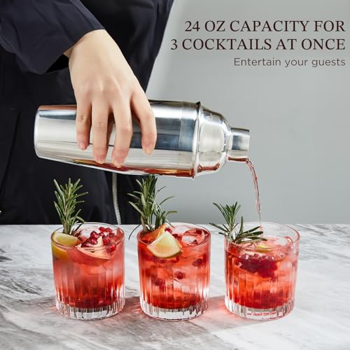 Cocktail Shaker, KITESSENSU 24oz Drink Shaker with Bartender Strainer, Measuring Jigger, Bar Mixing Spoon, Cocktail Recipe...