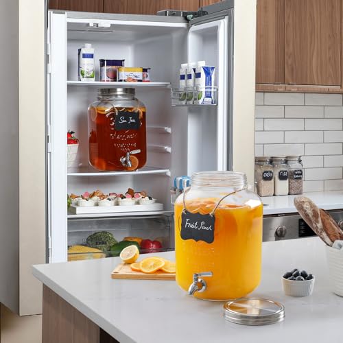 2 Gallon Glass Beverage Dispenser, 18/8 Stainless Steel Spigot and Lid - Glass Drink Dispensers for Parties - Mason Jar Dr...