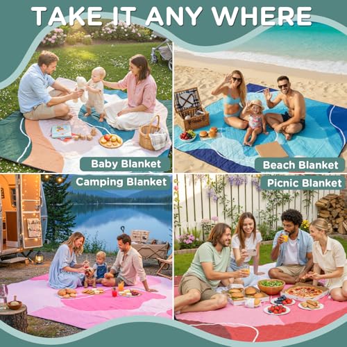 RYCHIC Waterproof Picnic Blanket Outdoor Camping Beach Mat Extra Large Foldable Car Essential Roadtrip Gadget Rv Accessori...