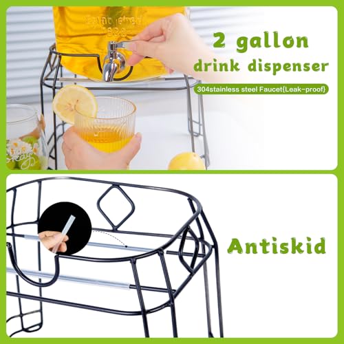Roemey 2 Gallon Glass Drink Dispenser with Stand,Stainless Steel Leakproof Spigot &Bamboo Lid& Labels& Fruit Infuse, Large...