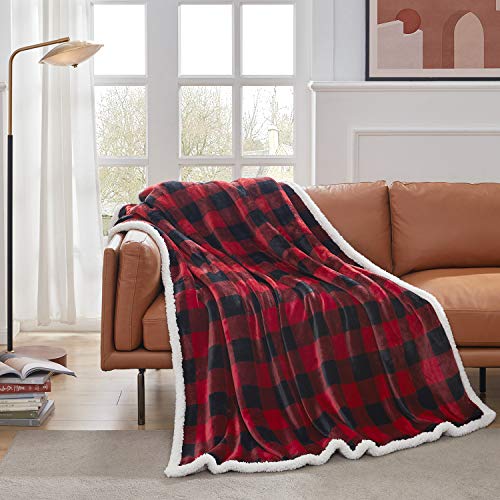 Touchat Sherpa Red and Black Buffalo Plaid Christmas Twin Blanket 60" X 70", Fuzzy Fluffy Soft Cozy Throw Blanket, Fleece ...
