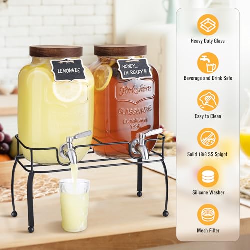 mustry Glass Drink Dispenser for Parties, 1 Gallon Beverage Dispenser with Stand and Spigot Solid Stainless Steel, Used as...