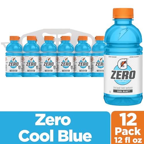 Gatorade Zero Thirst Quencher Sports Drink, Cool Blue, 12oz Bottles (12 Pack), Zero Sugar, Electrolytes for Rehydration